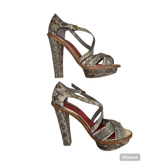 Charles Jourdan Real Snake Skin Platform Sandal Sz 8, Heel 5.25” - Picture 5 of 7